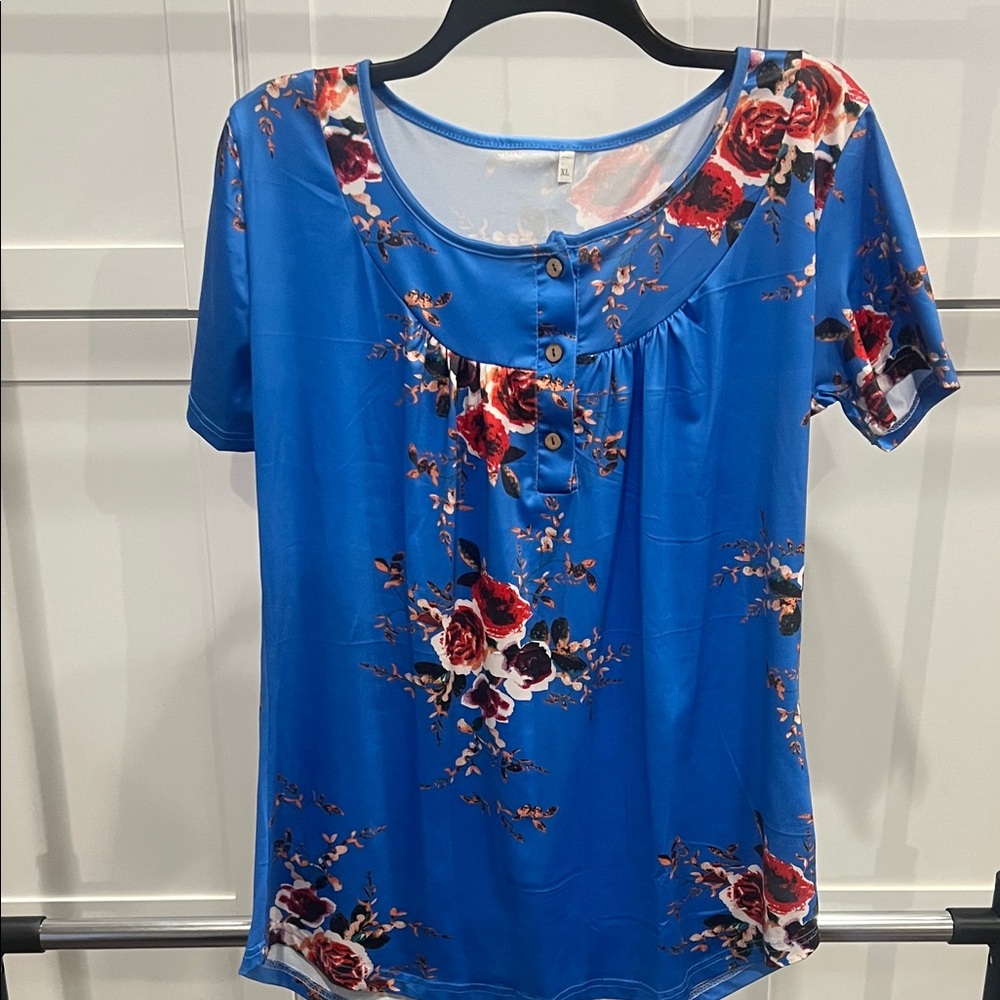 New! Floral Blue Women's Top